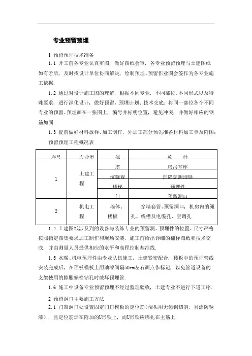 水电专业预留预埋施工方案