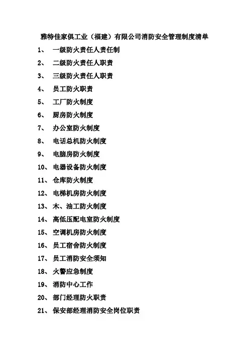 消防安全管理制度清单