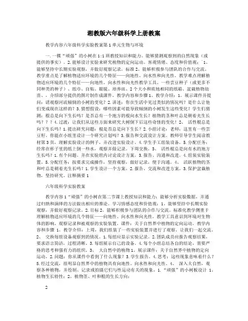 湘教版六年级科学上册教案