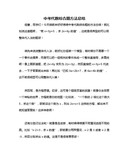 中考代数综合题方法总结