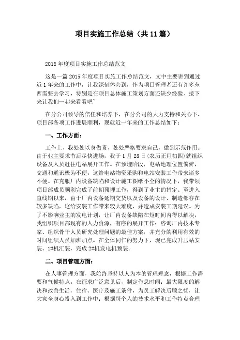 项目实施工作总结(共11篇)