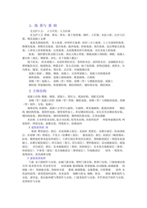 房屋建筑分部分项工程划分