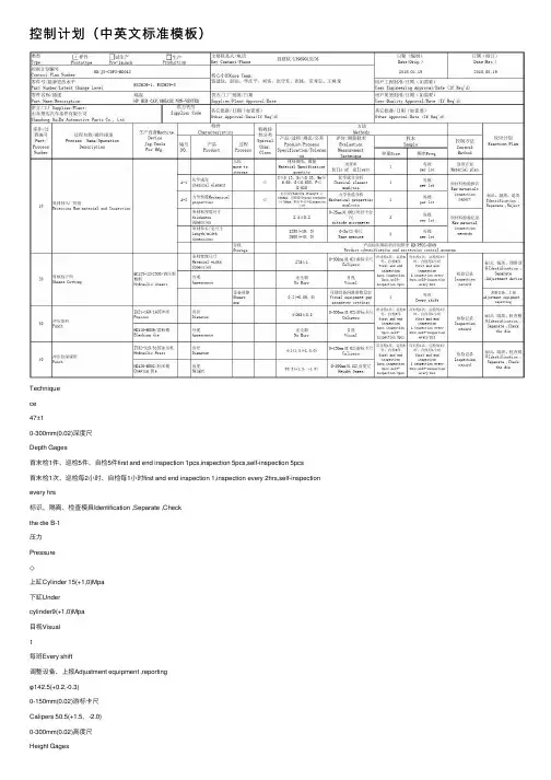 控制计划（中英文标准模板）