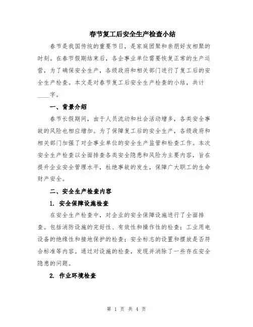 春节复工后安全生产检查小结