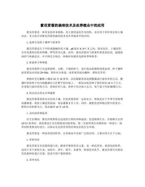 紫花苜蓿的栽培技术及在养殖业中的应用