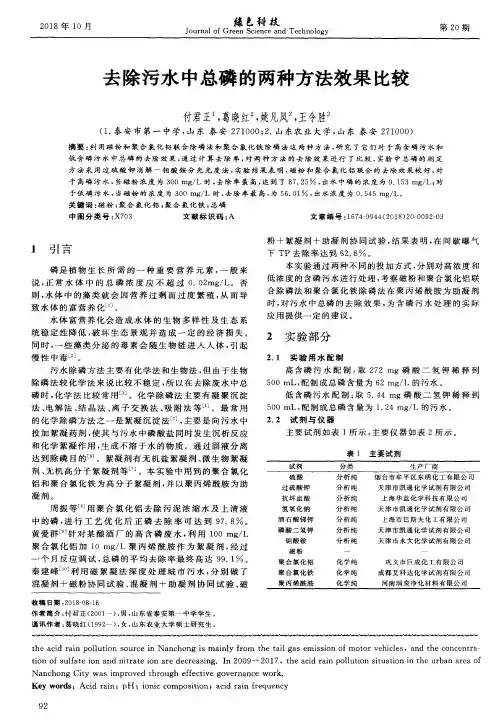 去除污水中总磷的两种方法效果比较