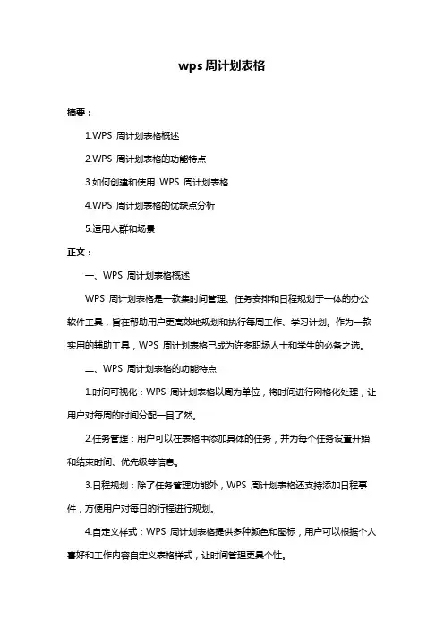wps周计划表格
