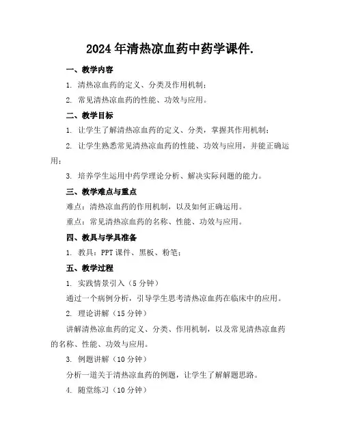 2024年清热凉血药中药学课件.