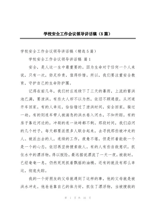 学校安全工作会议领导讲话稿(5篇)