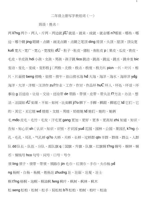 部编新人教版二年级语文上册【生字拼音组词复习】