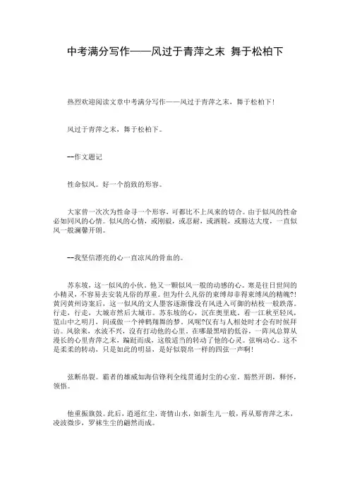 中考满分写作——风过于青萍之末 舞于松柏下
