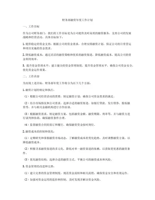 财务部融资年度工作计划