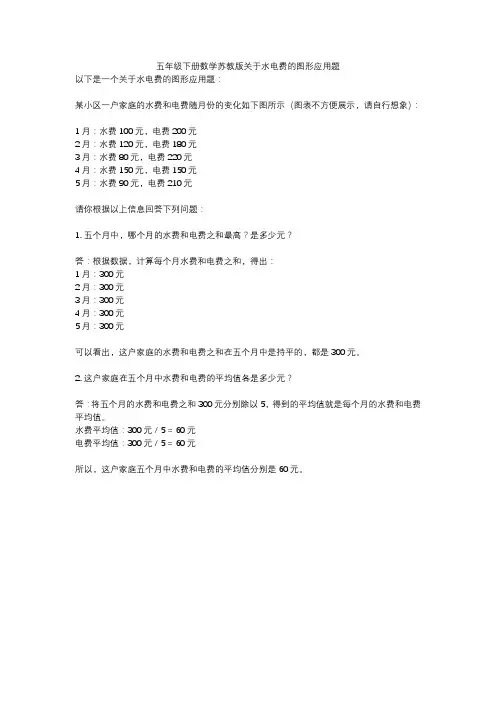 五年级下册数学苏教版关于水电费的图形应用题