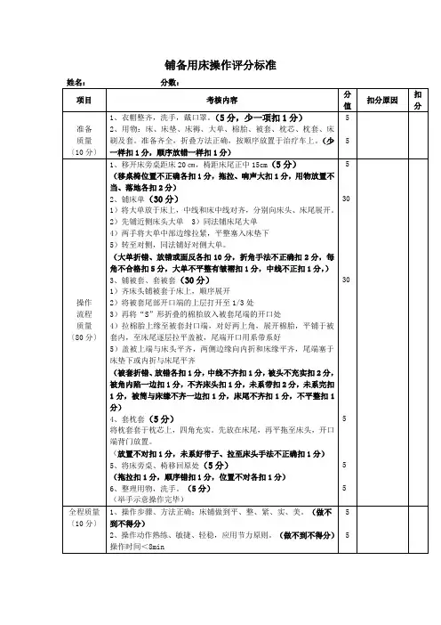 铺床法评分标准