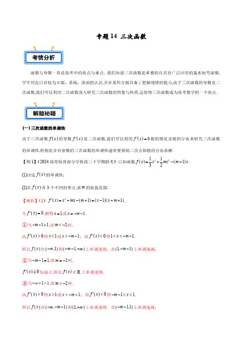 专题14 三次函数(学生版) -2025年高考数学压轴大题必杀技系列导数
