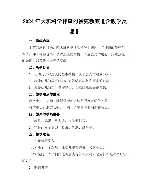 2024年大班科学神奇的蛋壳教案【含教学反思】