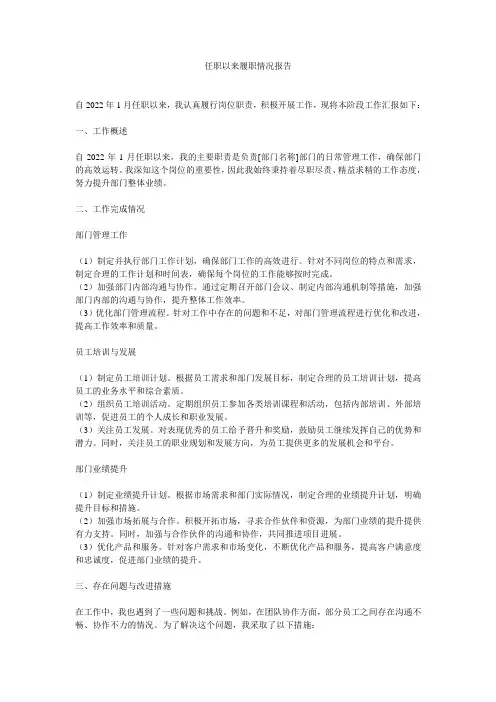 任职以来履职情况报告