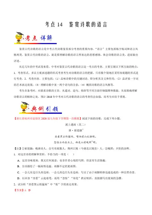 考点14 鉴赏诗歌的语言-备战2021年中考语文考点一遍过(浙江专用)