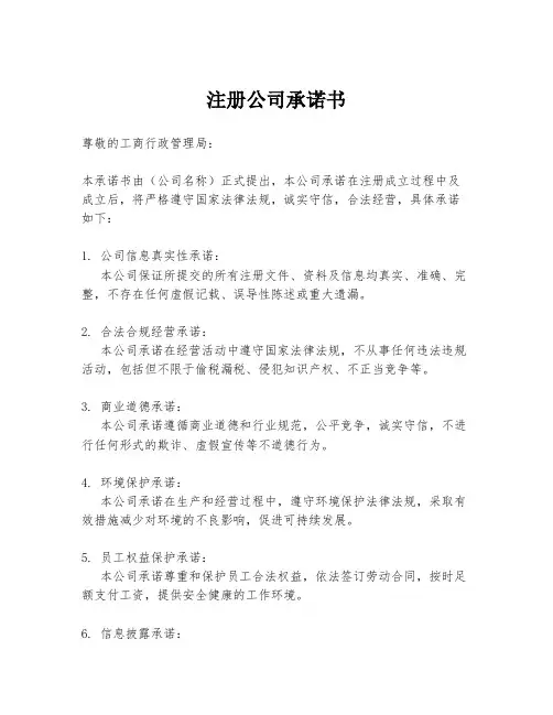 注册公司承诺书