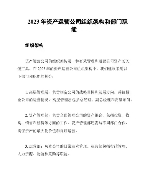 2023年资产运营公司组织架构和部门职能