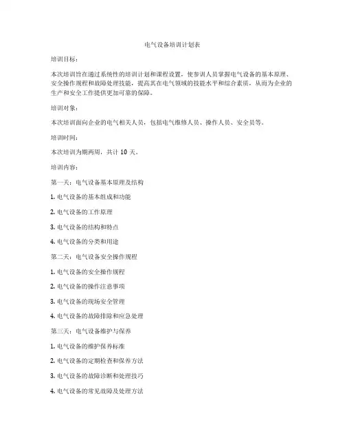 电气设备培训计划表