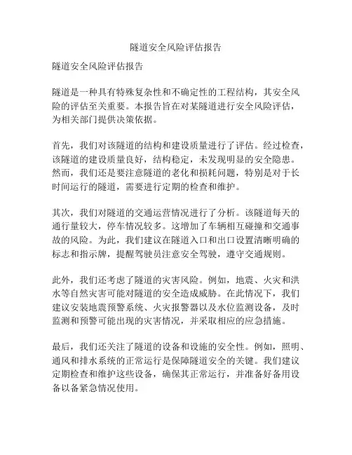 隧道安全风险评估报告