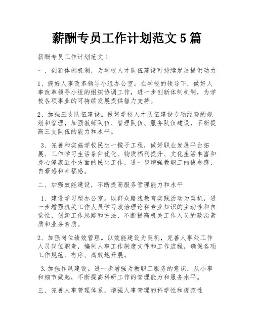 薪酬专员工作计划范文5篇