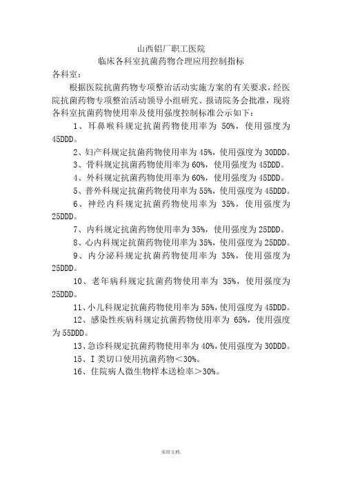 临床各科室抗菌药物合理应用控制指标
