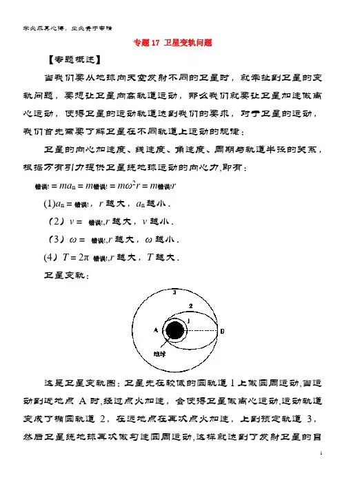 高一物理 力专题提升 专题17 卫星变轨问题