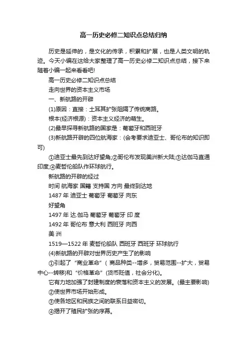 高一历史必修二知识点总结归纳