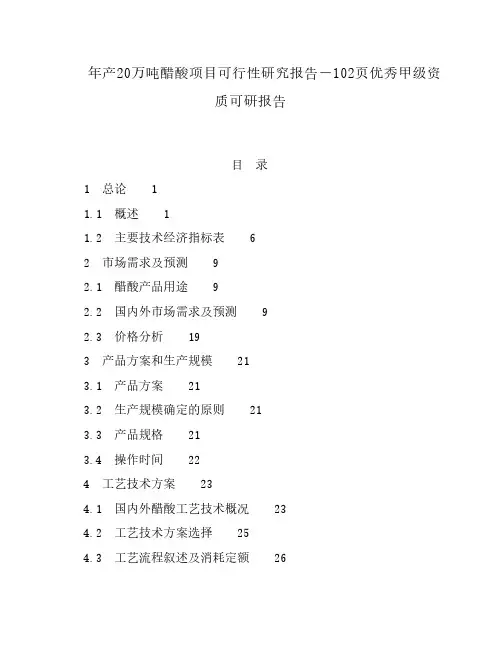 20万吨醋酸项目可研(简版)