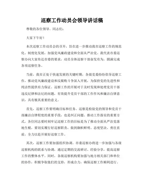 巡察工作动员会领导讲话稿