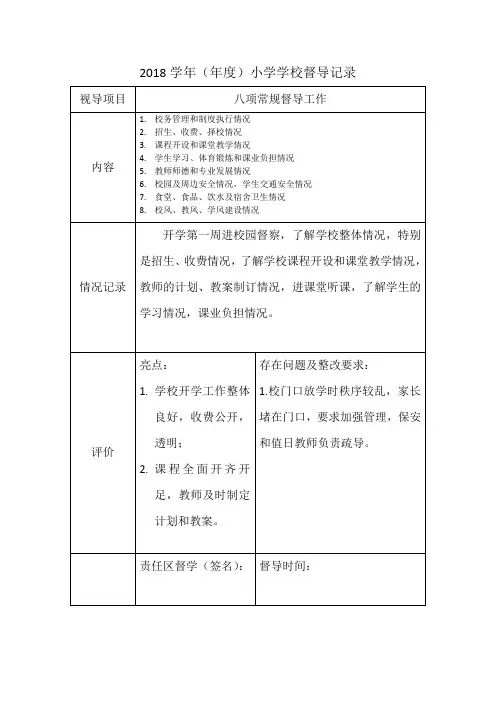 2018学年小学学校督导记录(9月)