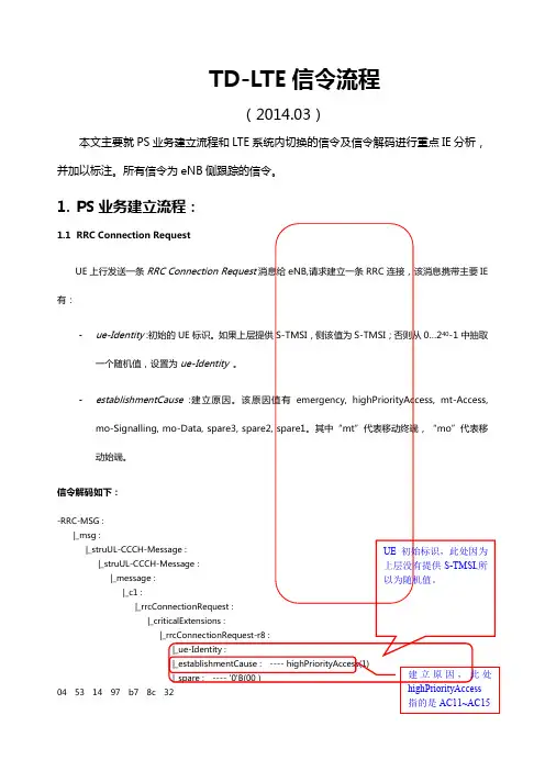 TDLTE信令流程