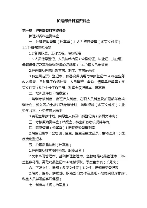 护理部各科室资料盒