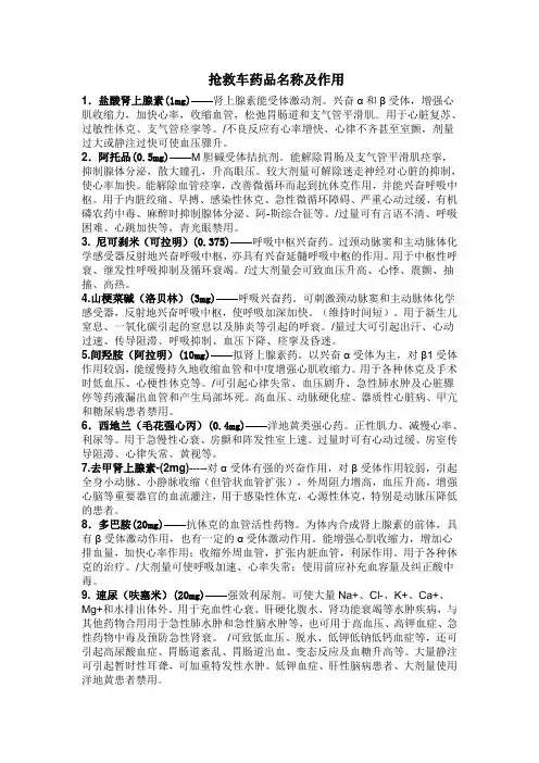 药品名称及作用汇总