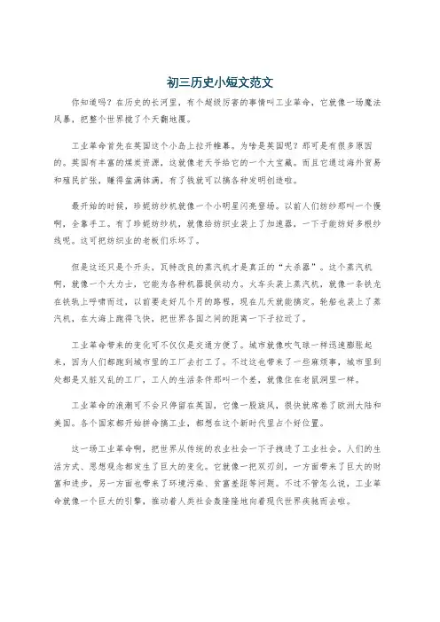 初三历史小短文范文