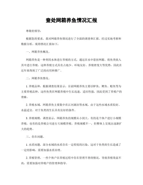 查处网箱养鱼情况汇报