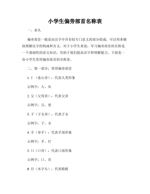 小学生偏旁部首名称表