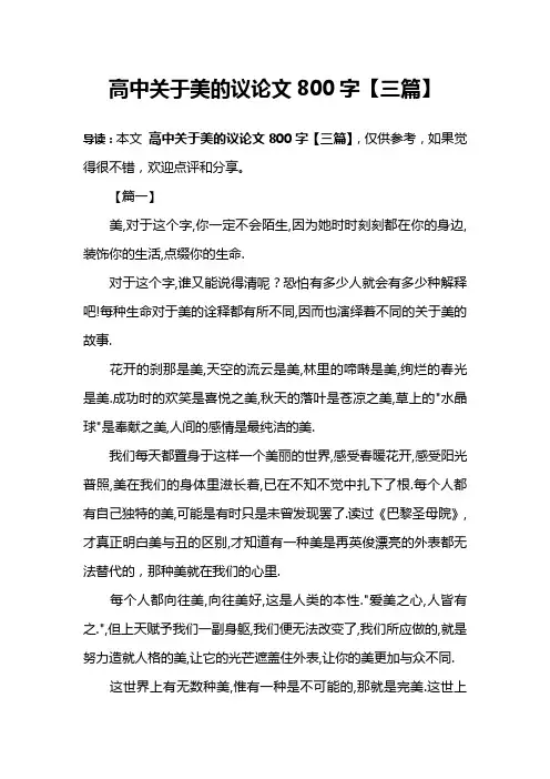 高中关于美的议论文800字【三篇】