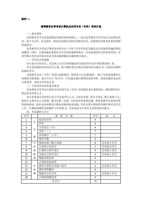 高等教育自学考试计算机及应用专业专科