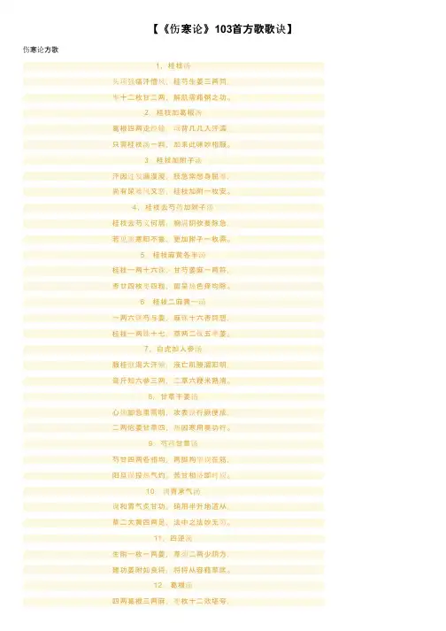 【《伤寒论》103首方歌歌诀】