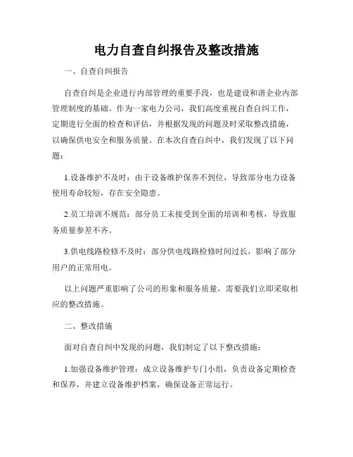 电力自查自纠报告及整改措施