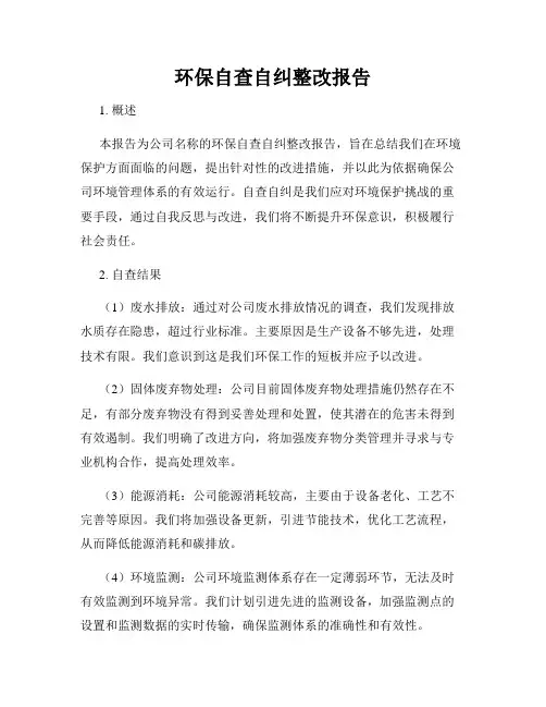 环保自查自纠整改报告