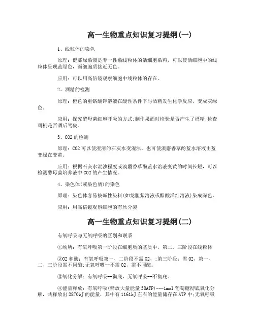 高一生物重点知识复习提纲