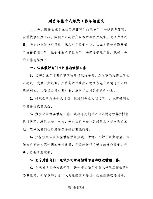 财务总监个人年度工作总结范文（3篇）