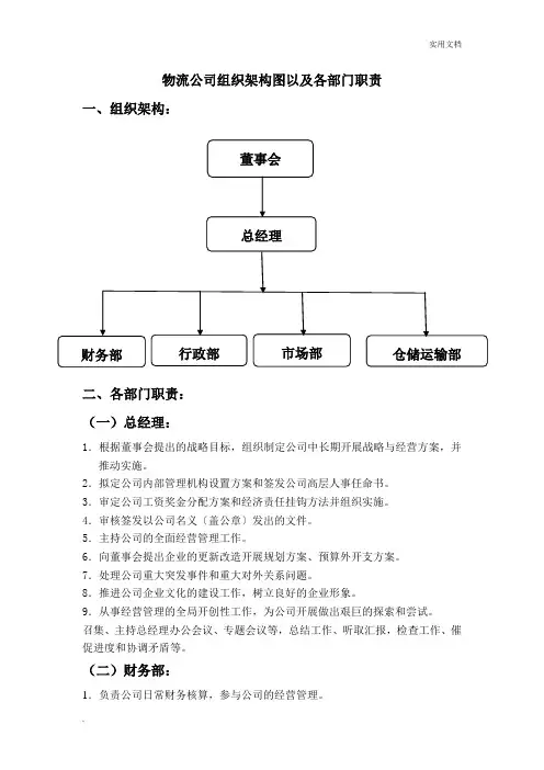 物流公司组织架构图及部门职责