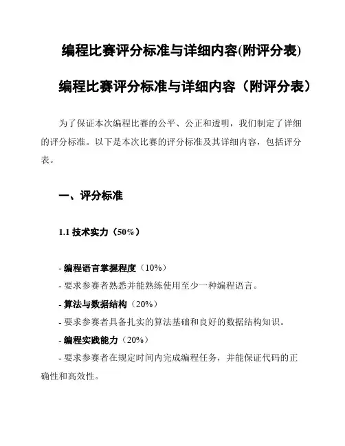 编程比赛评分标准与详细内容(附评分表)
