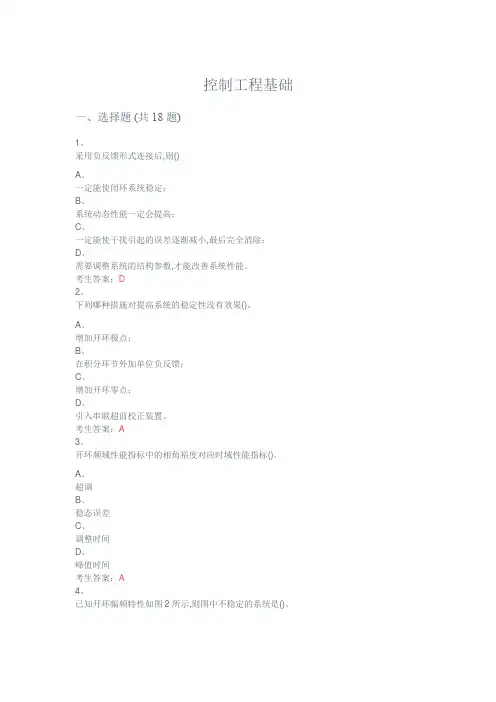 中国石油大学网络教育控制工程基础网考复习资料