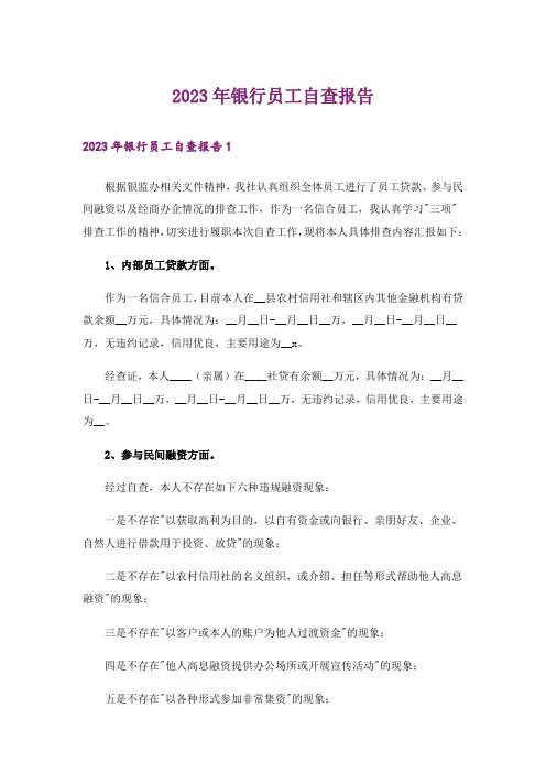 2023年银行员工自查报告